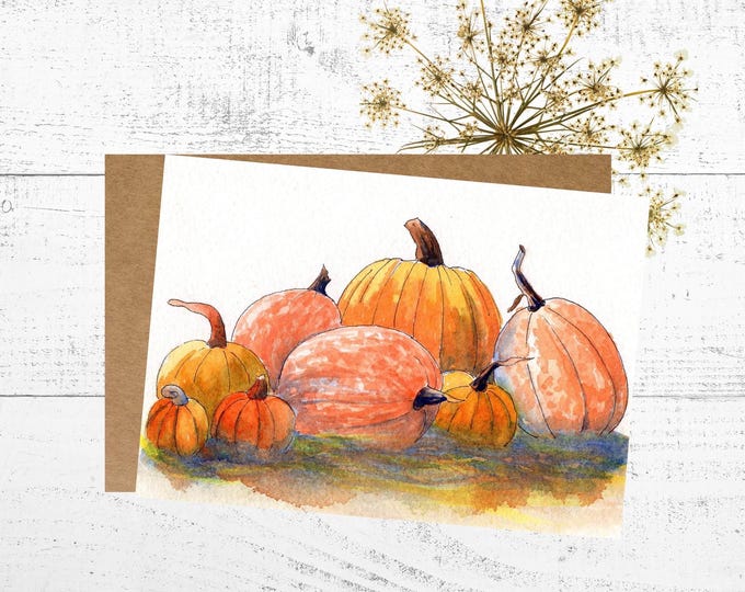Watercolor Pumpkin Card: Fall Greeting Card (5x7 Personalized)