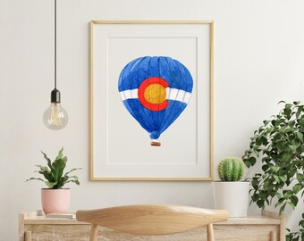 Art Print from a Watercolor Painting of a Colorado Hot Air Balloon, Colorado Flag Art