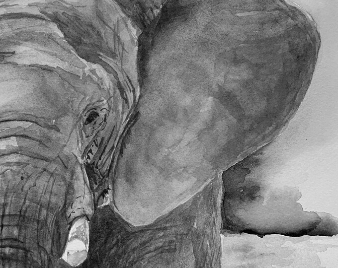 Elephant Art Print, Black and White Print, Wildlife Wall Art Print
