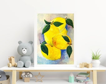 Lemon Watercolor Print, 16x20 Print, Painting of Lemons, Fruit Wall Art, Lemon Art Print, Botanical Painting
