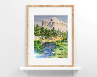 Colorado Watercolor Painting, Mountain Art, Pikes Peak Watercolor Print