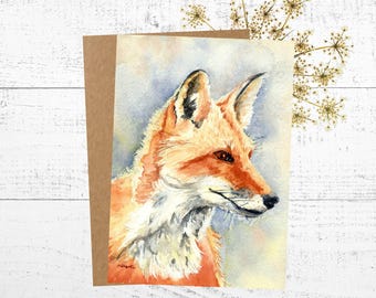Red Fox Watercolor Art Card: Blank Greeting Card