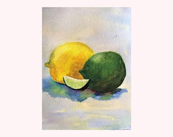 Fruit Wall Art, Citrus Watercolor Print, Lemon and Lime Artwork,