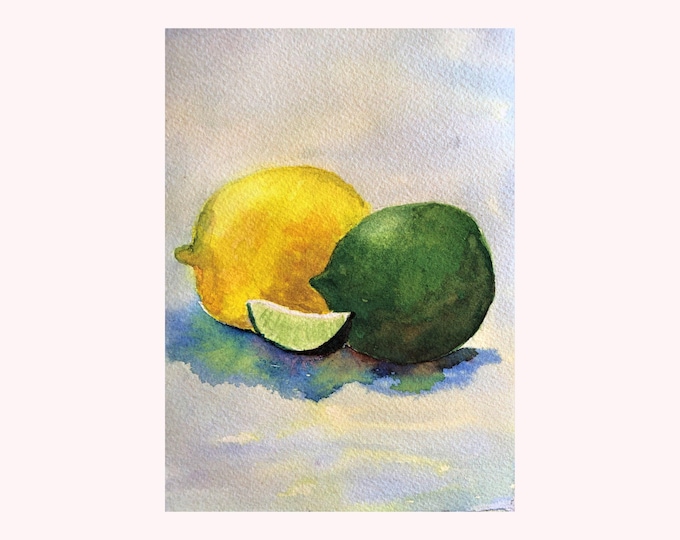 Fruit Wall Art, Citrus Watercolor Print, Lemon and Lime Artwork,