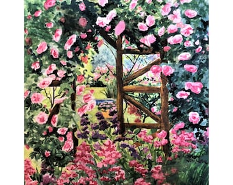 Rose watercolor painting, Garden Wall Art, Flower Painting