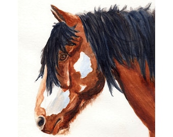Wild Horse Watercolor Art Print: Equine Painting for Rustic Farmhouse Decor