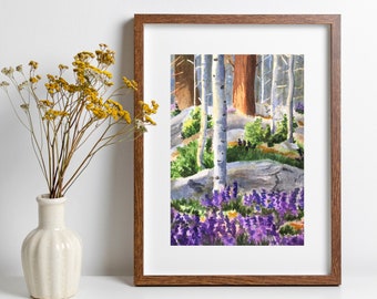 Art Print from Original Watercolor Painting of Aspens & Purple Wildflowers in Colorado