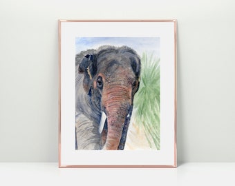 Elephant Art, Wildlife Wall Art, Tropical Wall Art, Painting of an Asian Elephant