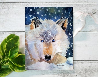 Wolf Digital Download Card from Original Watercolor Painting, 5x7 inch Stationary