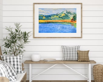 Colorado Painting, Mountain Print, Watercolor Painting of Snow-covered Collegiate Peaks