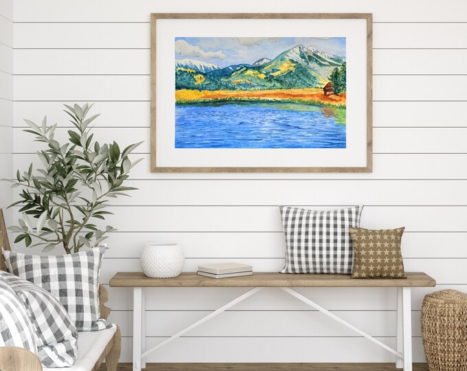 Featured listing image: Colorado Painting, Mountain Print, Watercolor Painting of Snow-covered Collegiate Peaks