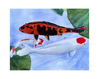 Koi Fish Art, Watercolor Print, Fish Wall Art Print