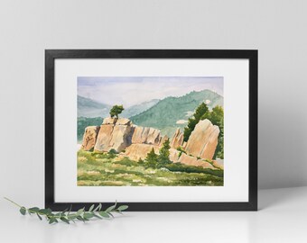 Mountain Art, Colorado Watercolor Painting, Hogback Ridge Trail Wall Art Print