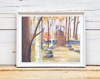 Forest Painting, Watercolor Print, Fall Wall Art