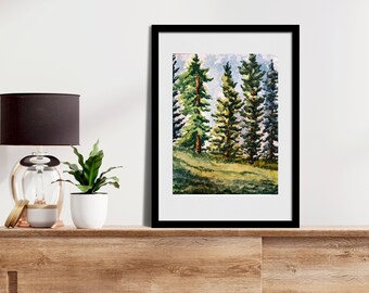 Pine Tree Art Print, Colorado Watercolor Painting, Forest Painting