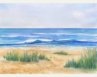 Ocean Landscape Watercolor Print for Home Wall Art