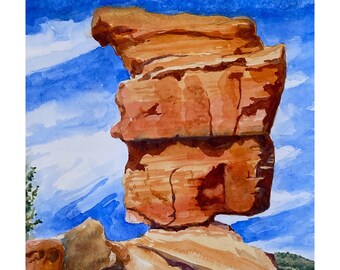 Balanced Rock in Garden of the Gods Park, Mountain Wall Art, Colorado Painting,