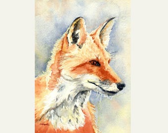 Fox Watercolor Painting, Wall Art Decor