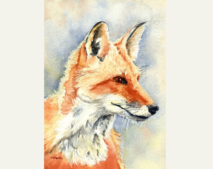 Fox Watercolor Painting, Wall Art Decor
