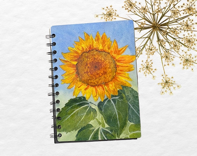 Watercolor Sunflower Journal: Handmade 5x7 Sketchbook