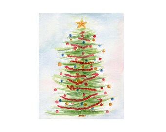 Christmas Tree Art Print: Watercolor Painting for Holiday Home Decor
