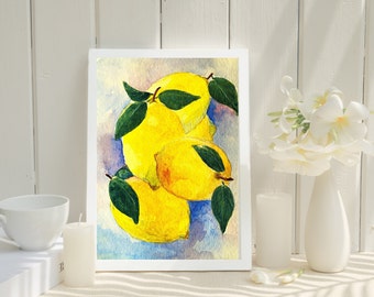 Lemon Art Print, Watercolor Print, Painting of Lemons, Fruit Wall Art, Lemon Art