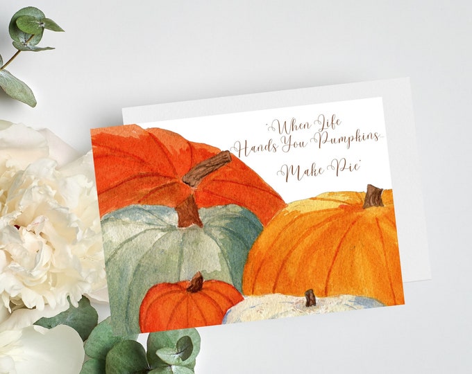 Pumpkin Card, Fall Watercolor Card, 5x7 Personalized Greeting Card