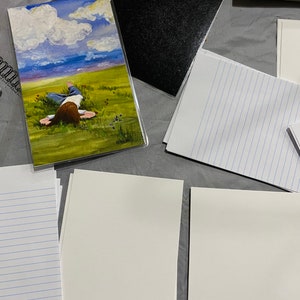 Handmade Journal: Child in Grass Painting, Matte Laminated Cover or All Paper image 4