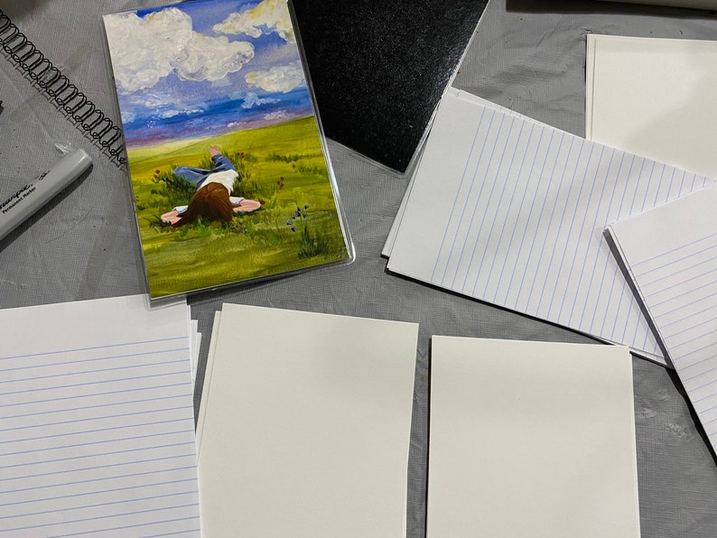 Handmade Journal: Child in Grass Painting, Matte Laminated Cover or All Paper image 4