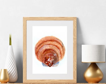 Seashell Art Print, Watercolor Painting of a Scallop Shell