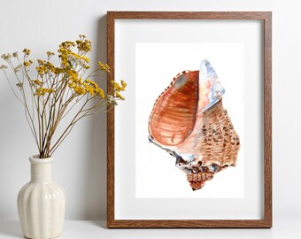 Seashell Art Print, Conch Shell Watercolor Painting, Beach Painting, Ocean Decor