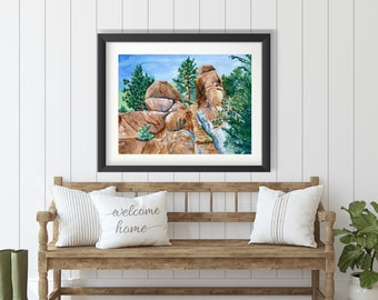 Original Watercolor, Red Rocks Canyon, Colorado watercolor painting, Christina Vilgiate