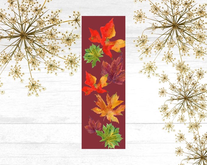 Autumn Maple Leaf Bookmark, Watercolor Art Laminated with Tassel, Book Lover Gift for Fall Reading