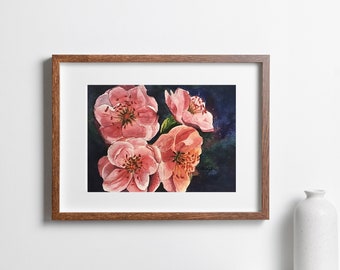Pink Rose Art Print, Floral Wall Art, Painting of Fully Opened Pink Garden Roses