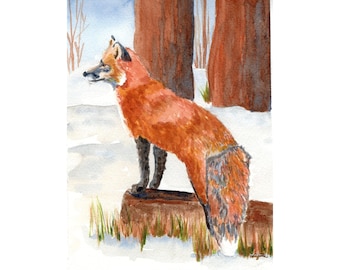 Fox Watercolor Print: Painting of a Red Fox, Woodland Nature Wall Art