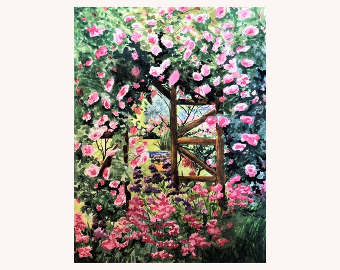 Rose watercolor painting, Garden Wall Art, Flower Painting