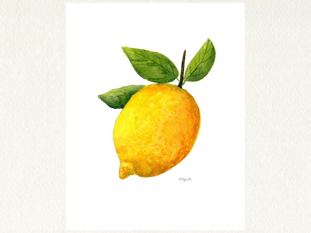 Lemon Art Print, Watercolor Painting of One Lemon, Fruit Wall Art
