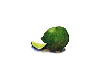 Green Lime Watercolor Print: Citrus Fruit Botanical Art