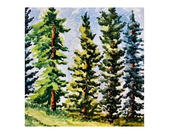 Evergreen Forest Art Print, Watercolor Painting of a Blue Spruce and Green Pine Trees by Christina Vilgiate