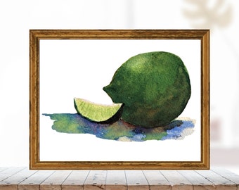 Lime Art Print, Watercolor Painting, Citrus Wall Art