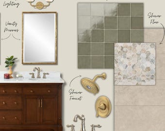 Classic Charm Bathroom Mood Board | Vanity, Tile, Fixtures (PDF Download)