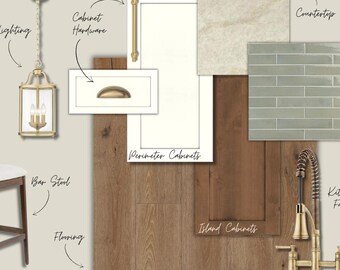 Neutral Kitchen Design Mood Board | Warm Wood, Brass Accents (PDF Download)