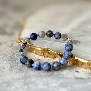 Sodalit andningspärlor, Clarity Crystal armband, Mindfulness meditationsritual, handgjort andningsverktyg, jordande andliga smycken