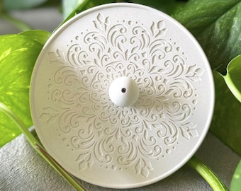 Mandala Incense Holder, Round Jesmonite Handmade Tray, Altar Accessory, Sage Palo Santo, Meditation Zen Decor, Mindfulness Spiritual Gift