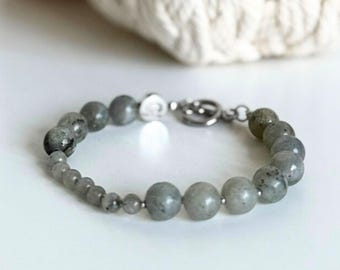 Labradorite Crystal Bracelet, Breathing Beads Meditation, Emotional Chakra Balancing, Grounding Breathwork Tool, Handmade Natural Jewellery