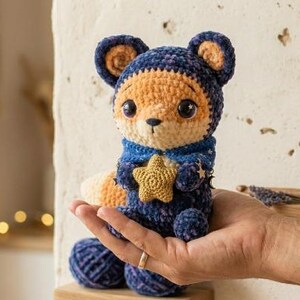 Celestial Fox Crochet Plushie – Handmade Galaxy-Themed Stuffed Animal, Unique Nursery Decor or Gift