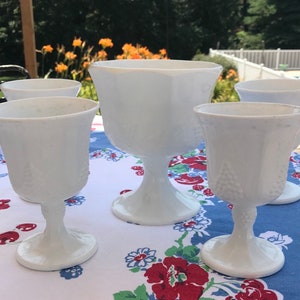 Vintage Indiana Glass Harvest Grape Pattern Set of 4 Goblets and Compote