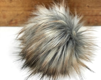 Galaxy Faux Fur Pom Pom: Gray, White, and Brown Tips
