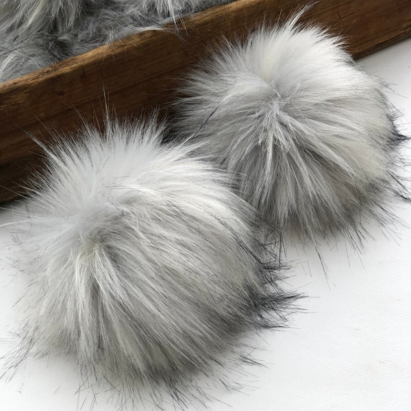 Faux Fur Pom Pom, "Limestone" Pom Pom, Fake Fur Pom Pom, Silver Pom Pom, Pom Pom for Hats, Kitchen Klutter Pom Pom, Grey Pom Poms