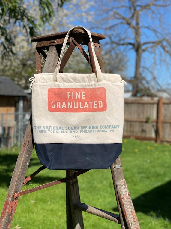 Vintage National Sugar Fine Granulate Upcycled Cloth Repurposed Sack Canvas Tote Bag